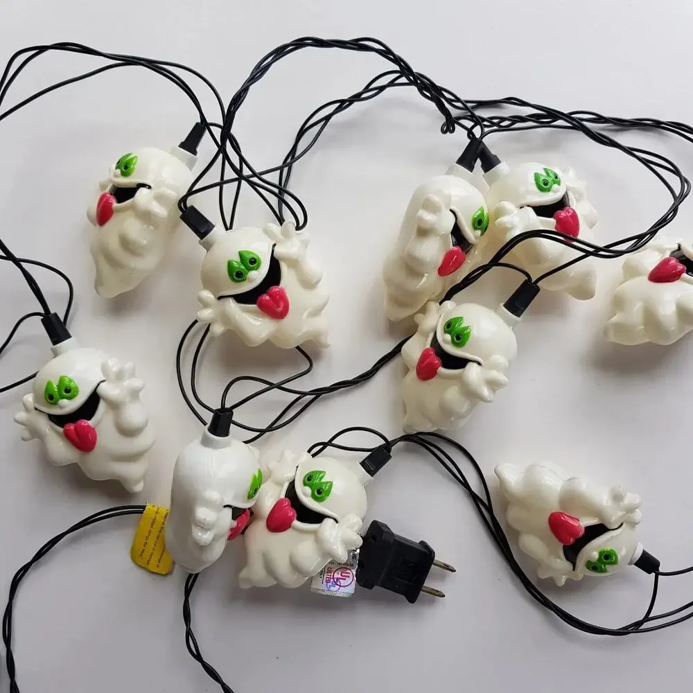 Vtg Halloween Ghost String Lights Plastic Blow Mold Set of 10 Easter Unlimited